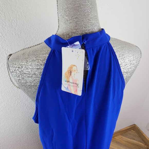 PRETTY GARDEN BLUE Maxi Halter Neck Ruffle Hem Dress Size XL - Picture 8 of 12